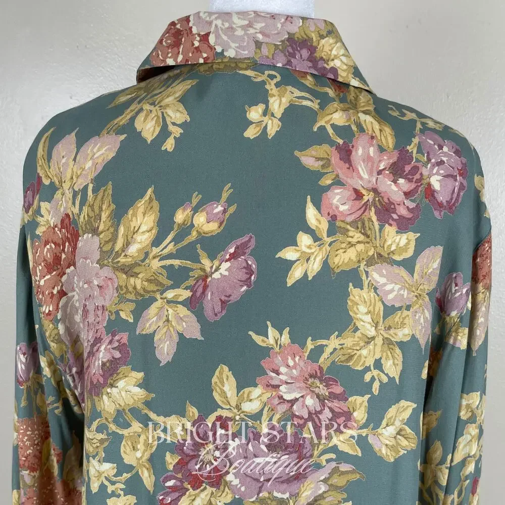 Rare Floral Top Green ALT ASO Phoebe Buffay Friends VTG 90s Made in USA